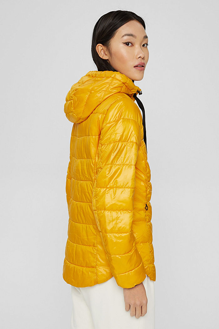 Recycled: lightweight quilted jacket with a hood, HONEY YELLOW, detail image number 3