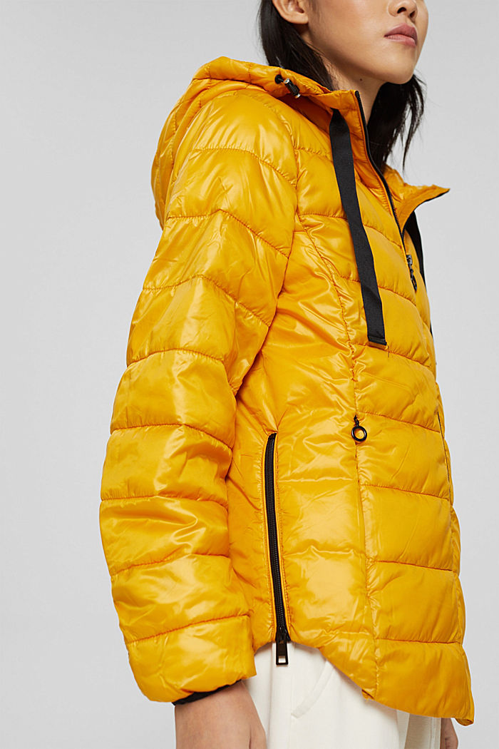 Recycled: lightweight quilted jacket with a hood, HONEY YELLOW, detail image number 2