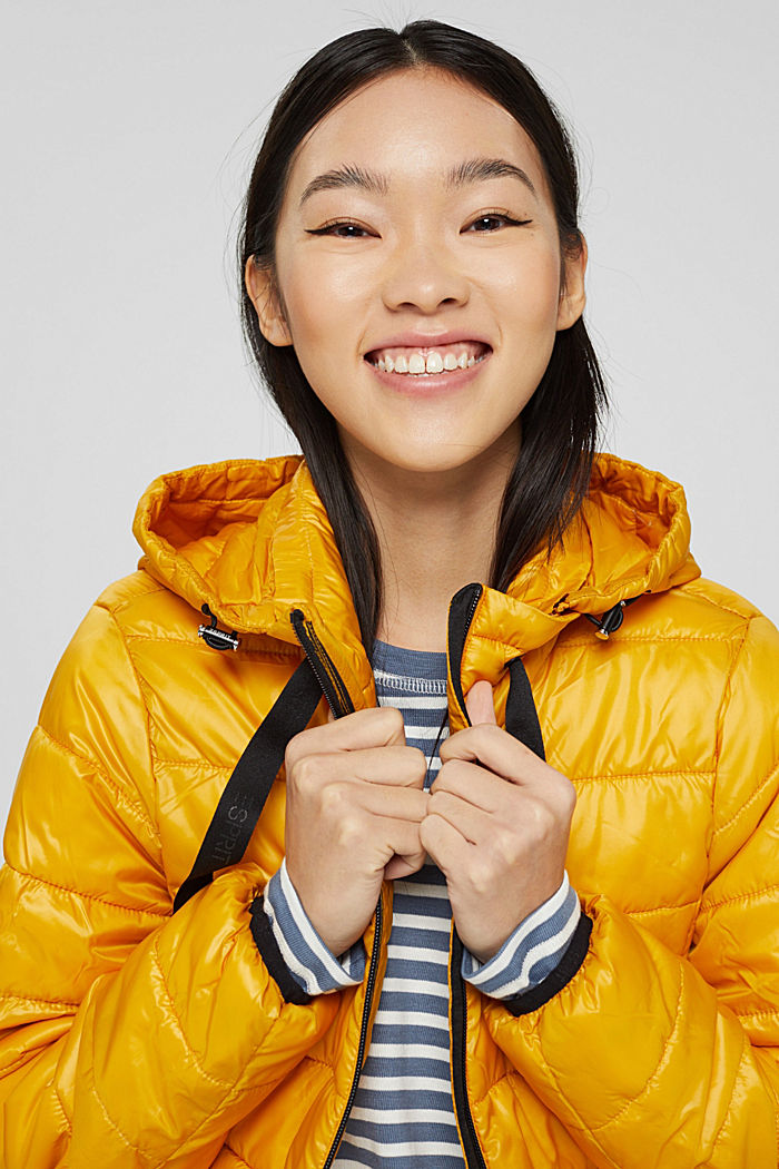 Recycled: lightweight quilted jacket with a hood, HONEY YELLOW, detail image number 5