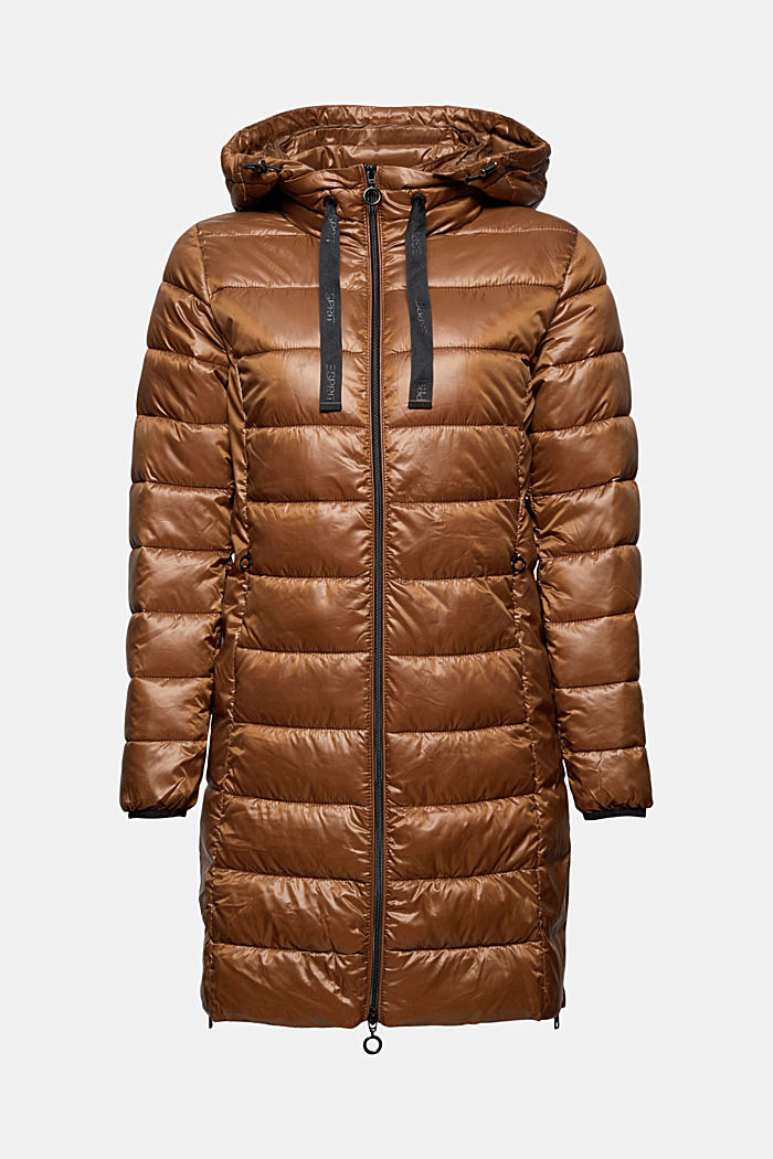 Recycled: lightweight quilted coat with hood, TOFFEE, overview
