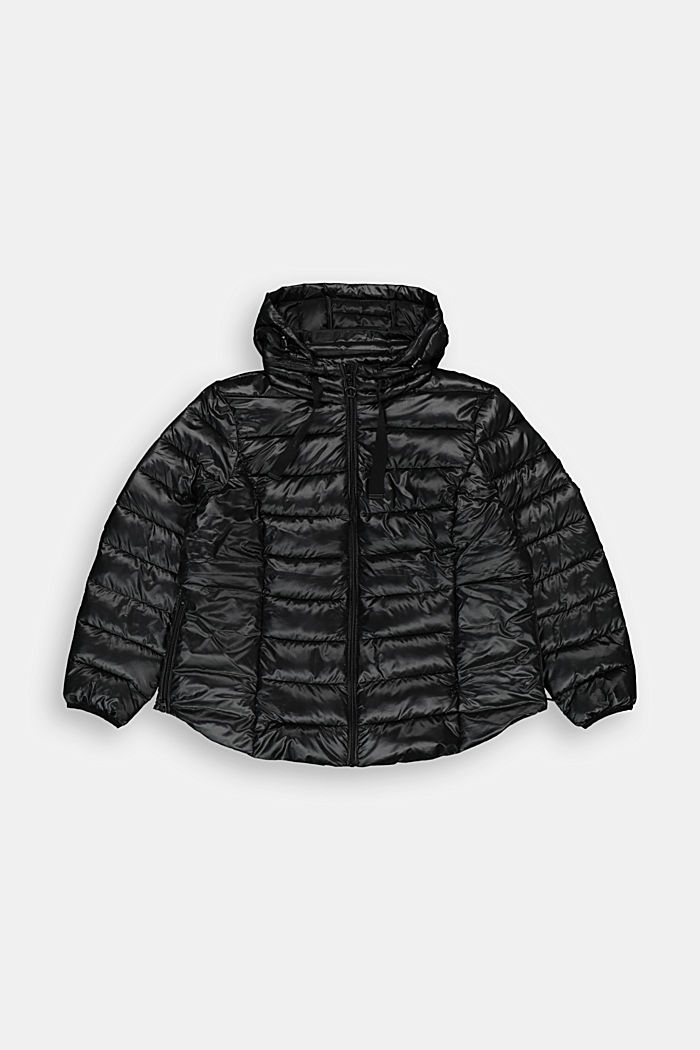 CURVY recycled: lightweight quilted jacket with a hood, BLACK, overview