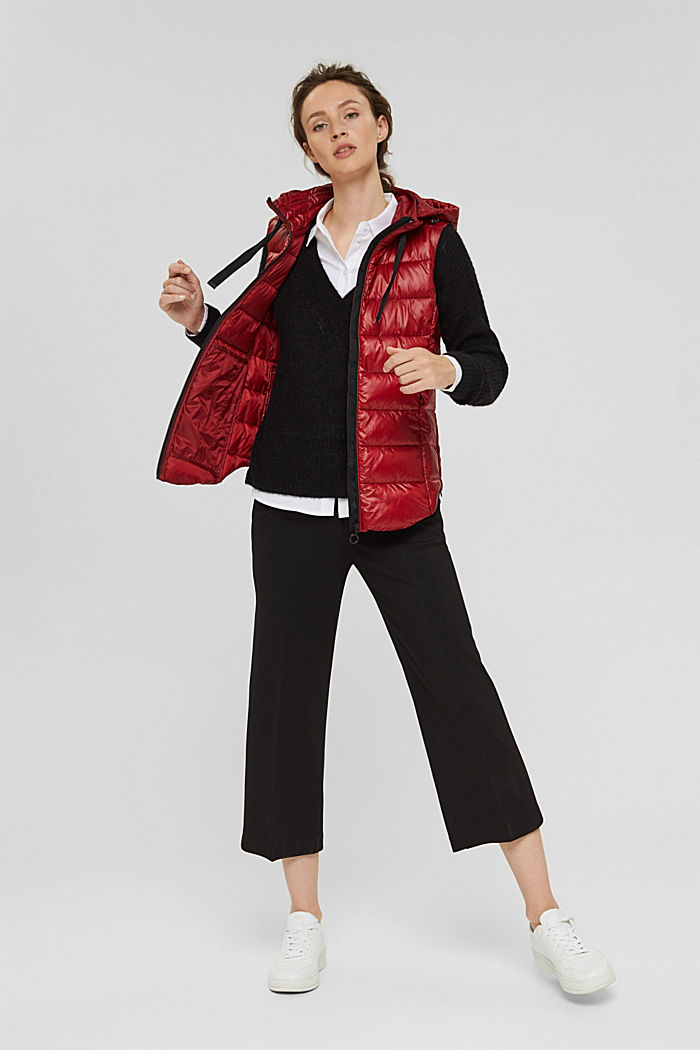 Recycled: lightweight quilted body warmer with hood