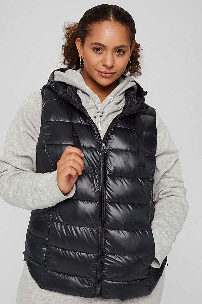 CURVY recycled: Quilted body warmer with a hood, BLACK, detail image number 0