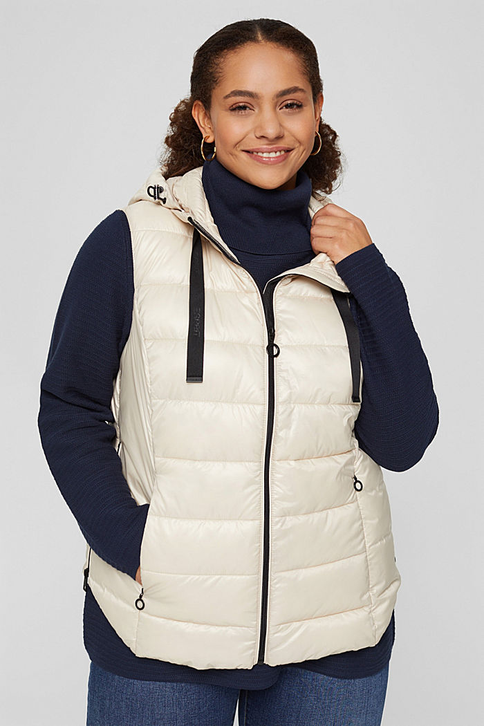 CURVY recycled: Quilted body warmer with a hood, CREAM BEIGE, detail image number 0