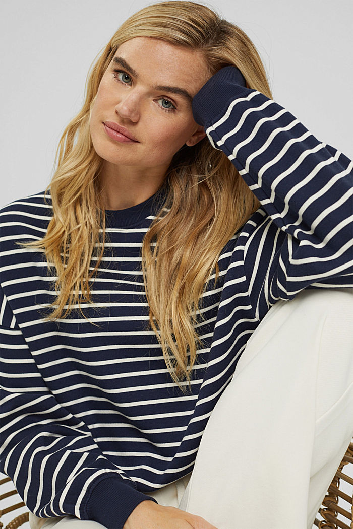 Striped sweatshirt made of 100% organic cotton, NAVY, overview