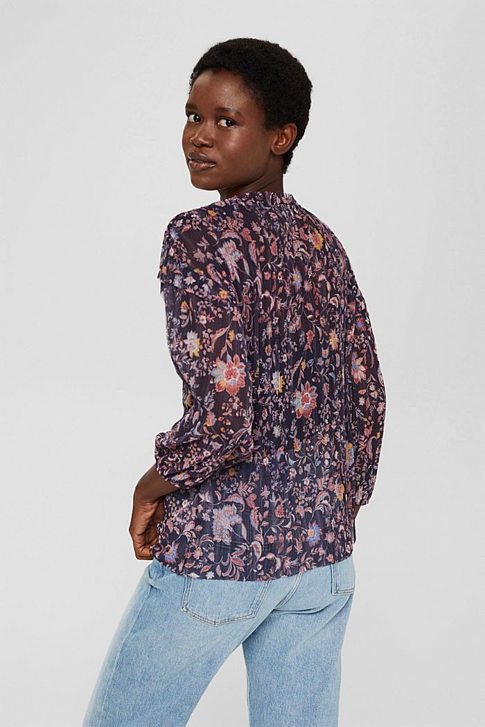 Mesh blouse met plooien en top, NAVY, detail image number 3