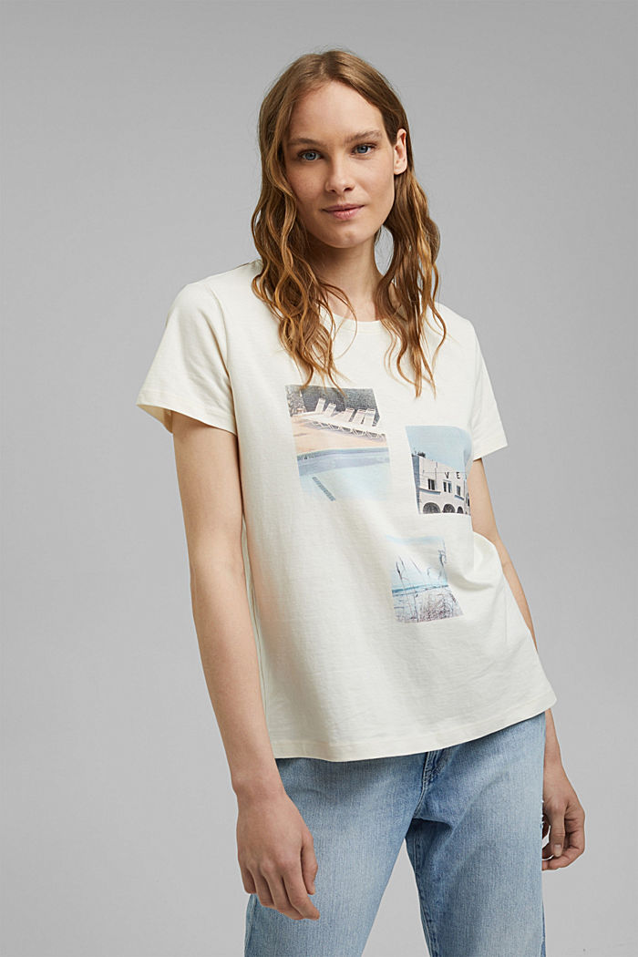 T-shirt van organic cotton met print, OFF WHITE, detail image number 0