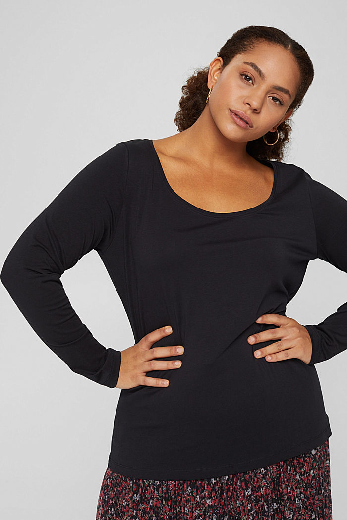 CURVY long sleeve top made of organic cotton, BLACK, detail image number 0