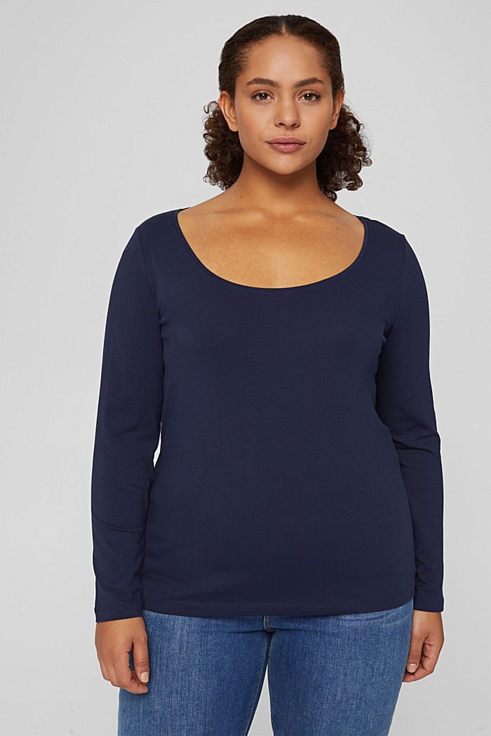 CURVY long sleeve top made of organic cotton, NAVY, overview