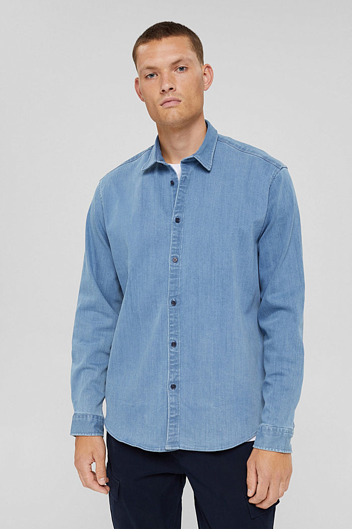 Camicia in jeans in misto cotone, BLUE LIGHT WASHED, detail image number 0
