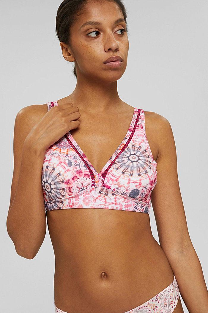 Recycled: padded underwire bikini in a batik look, PINK, overview