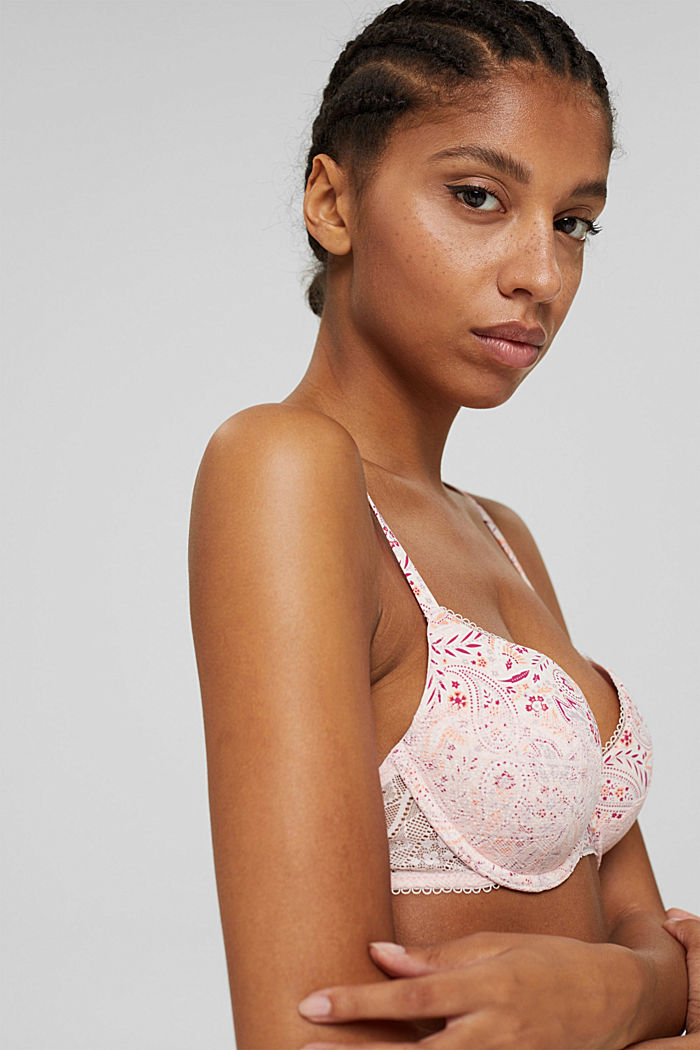 Recycled: padded, underwire bra with a pattern, LIGHT PINK, overview