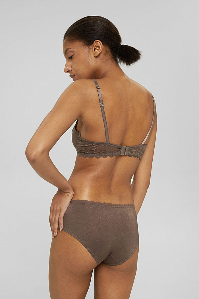 Recycled: underwire bra with geometric lace, TAUPE, detail image number 1