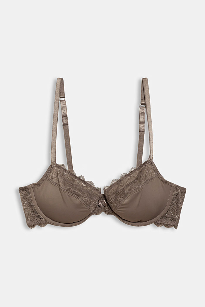 Recycled: underwire bra with geometric lace, TAUPE, overview