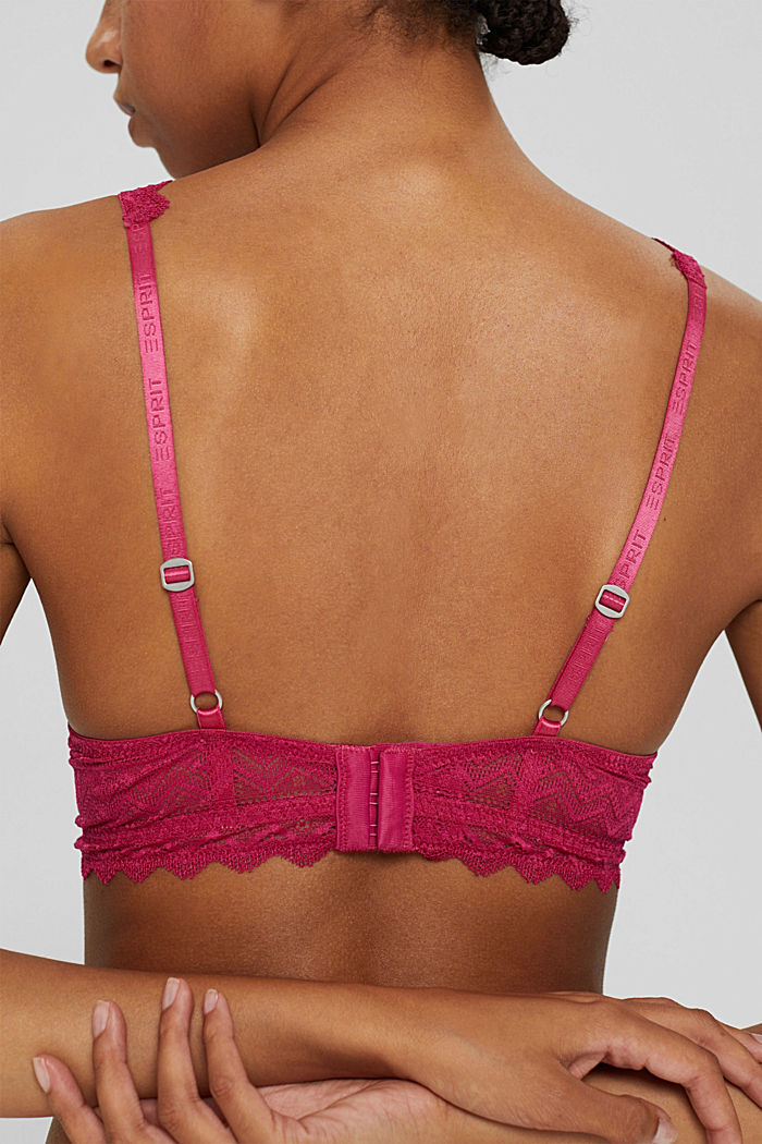 Recycled: padded underwire bra with lace, DARK PINK, detail image number 1