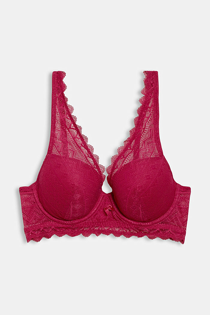 Recycled: padded underwire bra with lace, DARK PINK, detail image number 4
