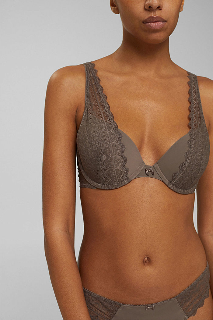 In materiale riciclato: reggiseno push-up con pizzo, TAUPE, detail image number 2
