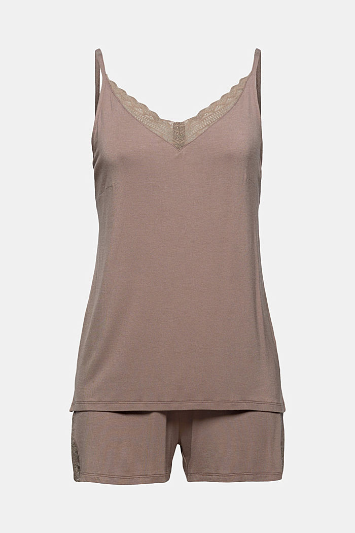 Short jersey pyjamas in LENZING™ ECOVERO™, TAUPE, overview