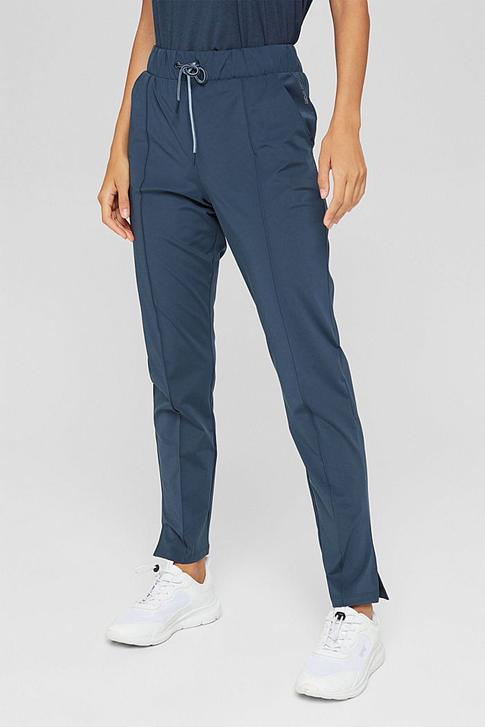 Recycled: active trousers with decorative stitching, NAVY, overview