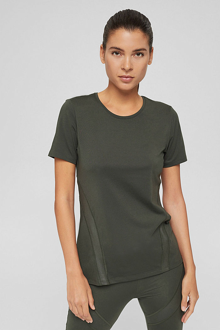 In materiale riciclato: t-shirt active con E-DRY, DARK KHAKI, detail image number 0