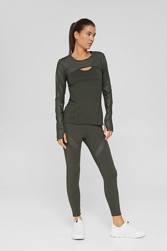 Gerecycled: 2-in-1 active top, DARK KHAKI, detail image number 1