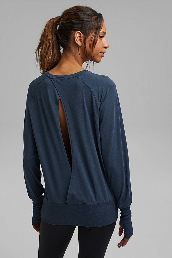 Organic cotton/TENCEL™: long sleeve top with cut-out, NAVY, detail image number 3