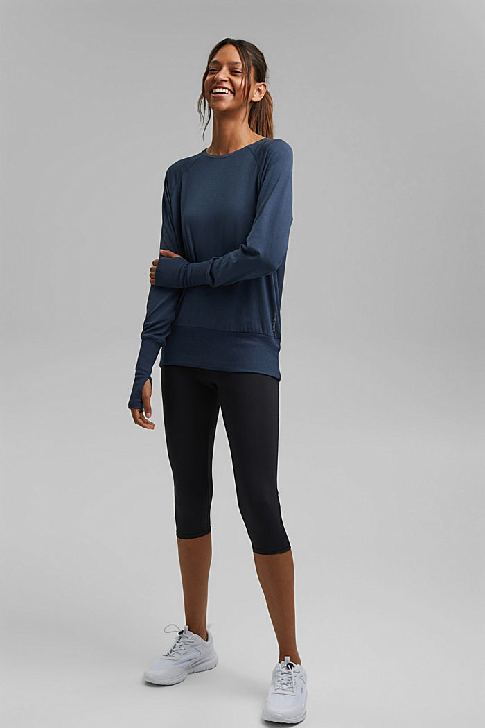 Organic cotton/TENCEL™: long sleeve top with cut-out, NAVY, detail image number 1