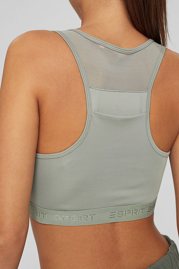 Padded sports bra with a mobile phone pouch and E-DRY finish, LIGHT KHAKI, detail image number 5