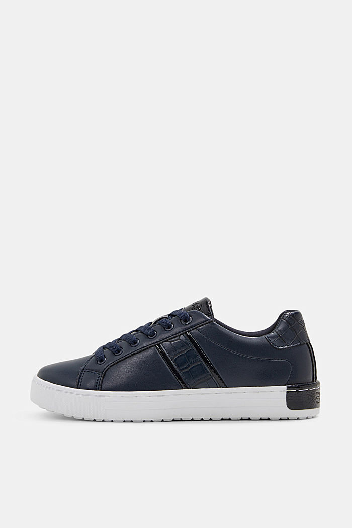 Sneakers in materiale misto effetto pelle, NAVY, overview