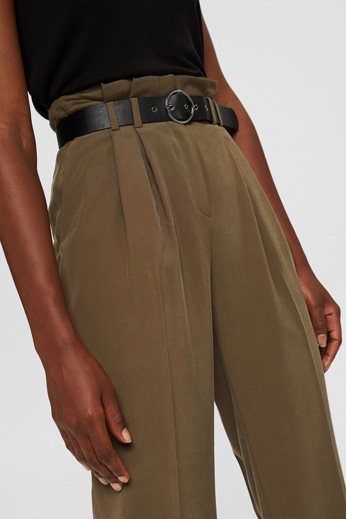 Pantaloni stile paperbag con cintura in similpelle, DARK KHAKI, detail image number 2