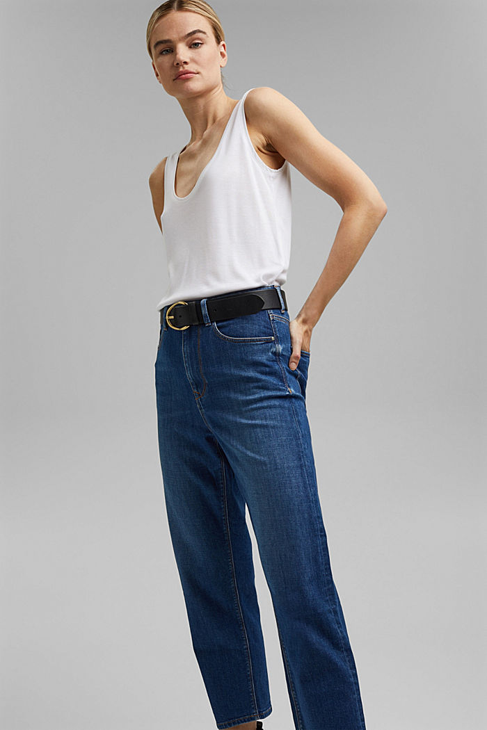 Cropped cotton blend jeans