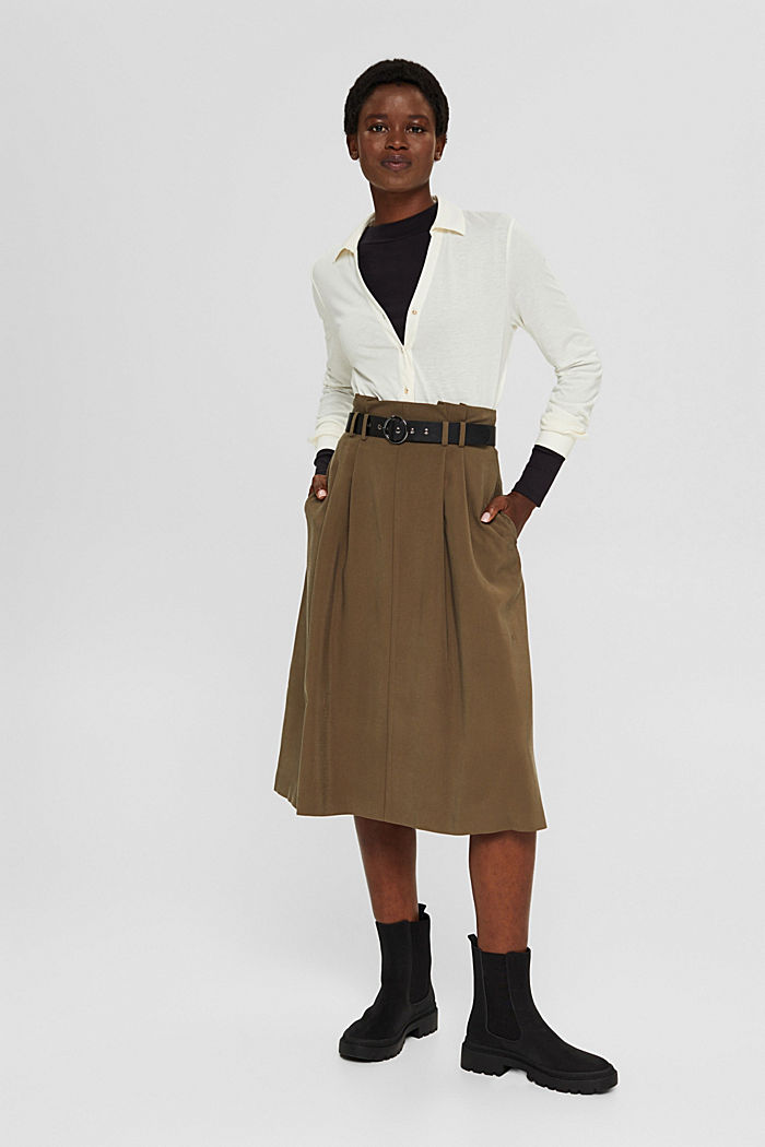 Midi skirt with belt in a paper bag style
