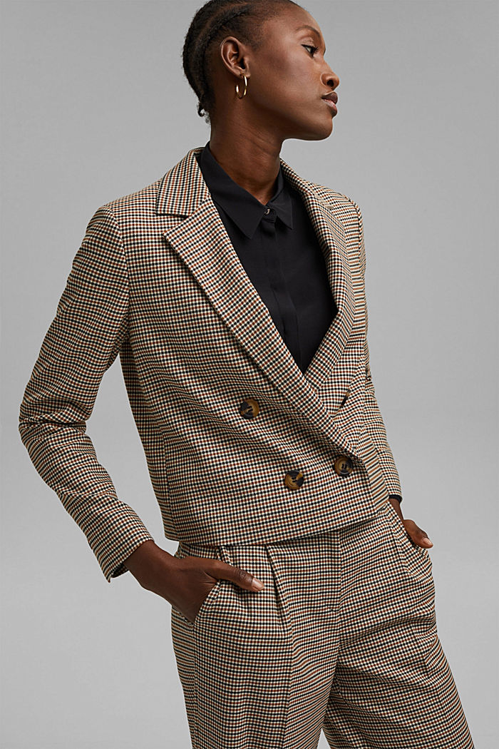 PIED-DE-POULE mix + match korte blazer, KHAKI BEIGE, detail image number 0