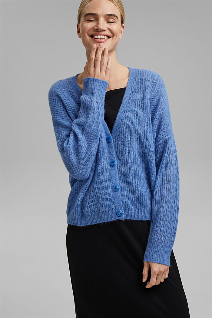With alpaca/wool: V-neck cardigan, BRIGHT BLUE, detail image number 5