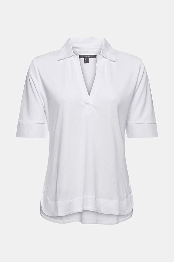 T-shirt with shirt collar, LENZING™ ECOVERO™, WHITE, overview