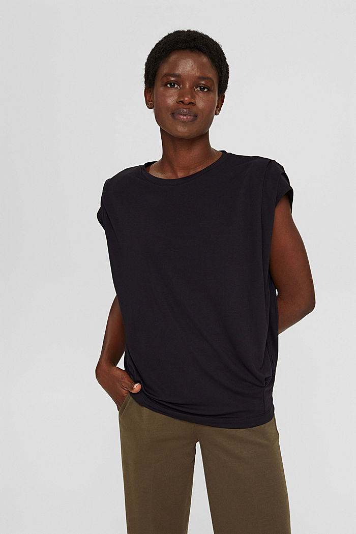 T-shirt met schoudervullingen, LENZING™ ECOVERO™, BLACK, overview