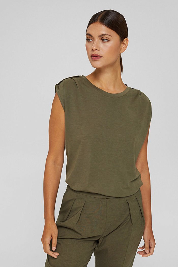 Top with accentuated shoulders, LENZING™ ECOVERO™, DARK KHAKI, detail image number 0