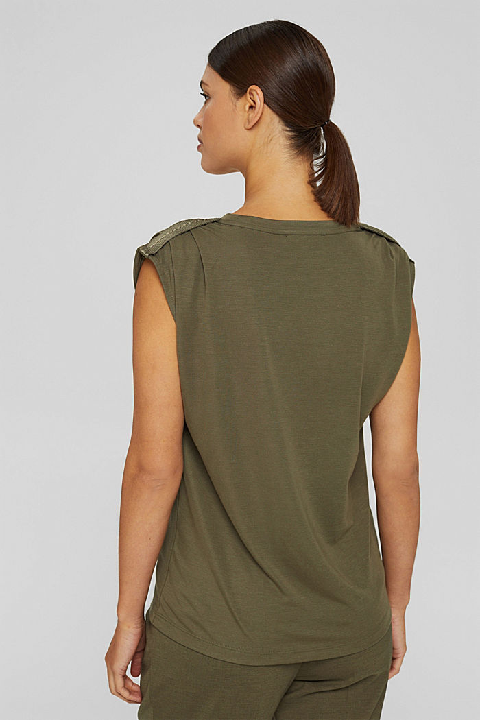 Top with accentuated shoulders, LENZING™ ECOVERO™, DARK KHAKI, detail image number 3