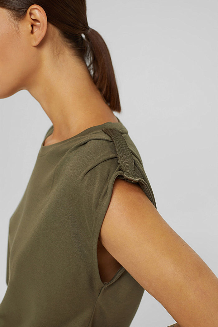 Top with accentuated shoulders, LENZING™ ECOVERO™, DARK KHAKI, detail image number 2