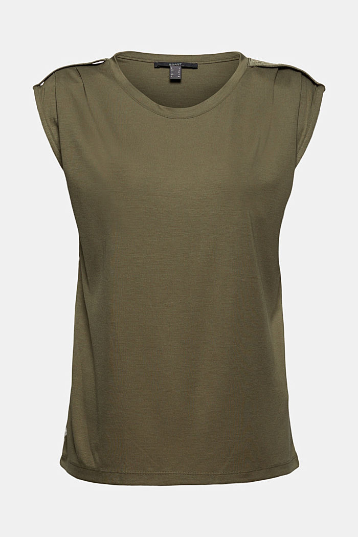 Top with accentuated shoulders, LENZING™ ECOVERO™, DARK KHAKI, detail image number 5