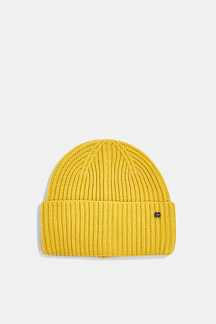羊毛混紡：素色帽, 黃色, detail-asia image number 0