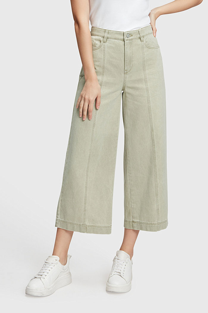 Culottes with a high waistband, PALE KHAKI, overview-asia
