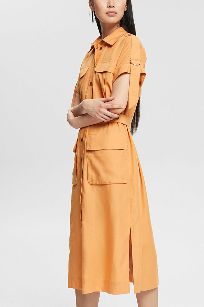Blended linen: shirt dress with a belt, PEACH, detail-asia image number 0