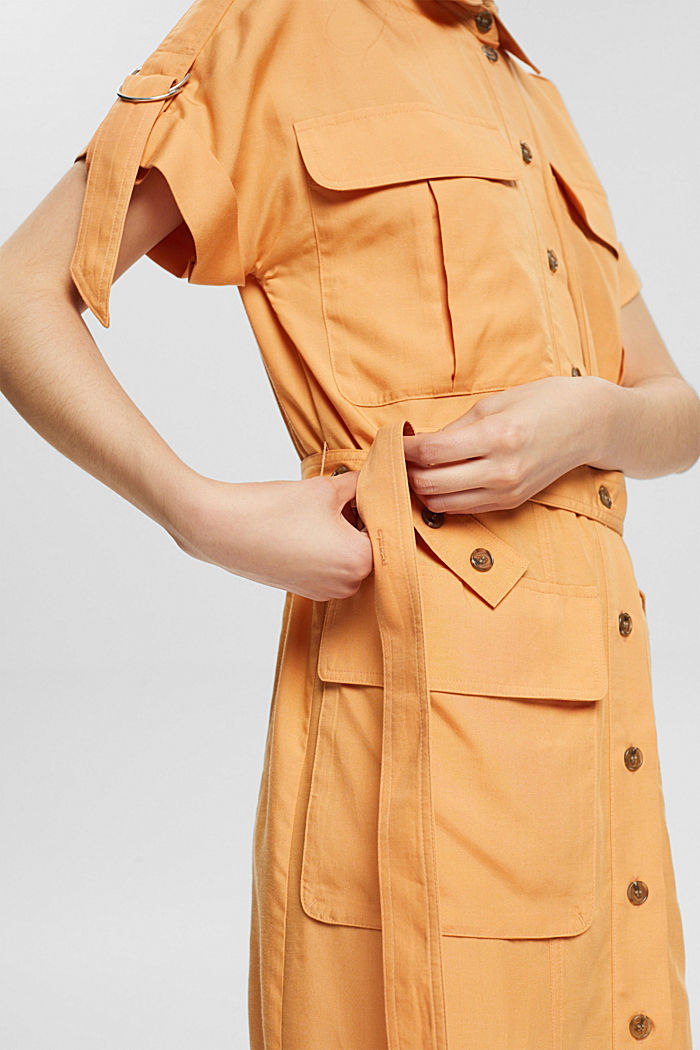 Blended linen: shirt dress with a belt, PEACH, detail-asia image number 3