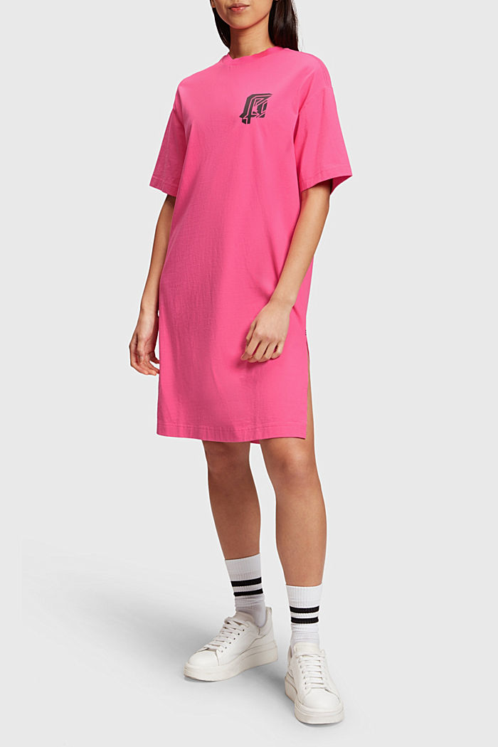側面開衩標誌 T 恤連身裙, 粉紅色, detail-asia image number 0