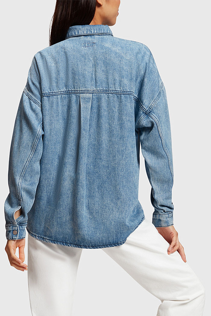 Denim shirt blouse, TENCEL™, BLUE LIGHT WASH, detail-asia image number 1