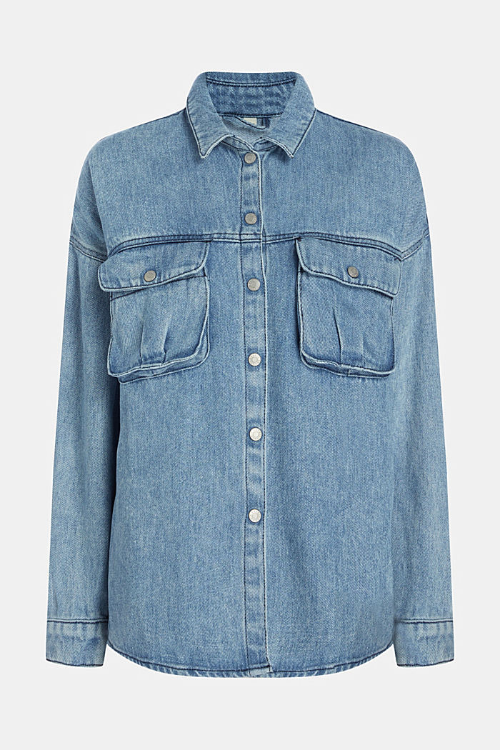 Denim shirt blouse, TENCEL™, BLUE LIGHT WASH, detail-asia image number 4