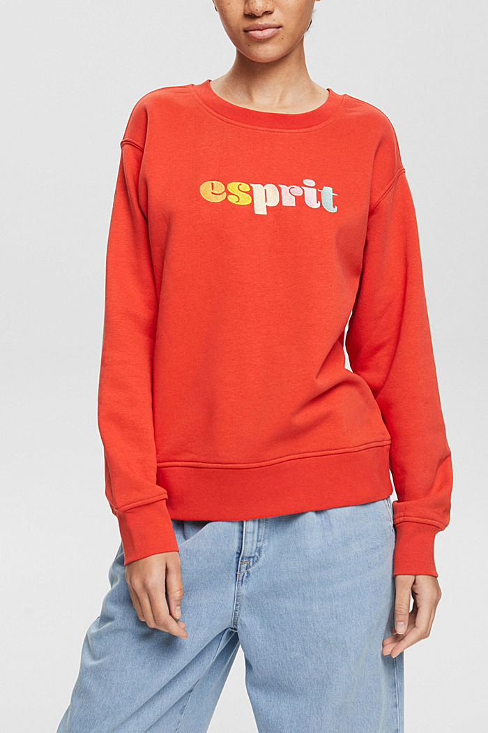Sweatshirt with a colourful embroidered logo, ORANGE RED, detail-asia image number 0