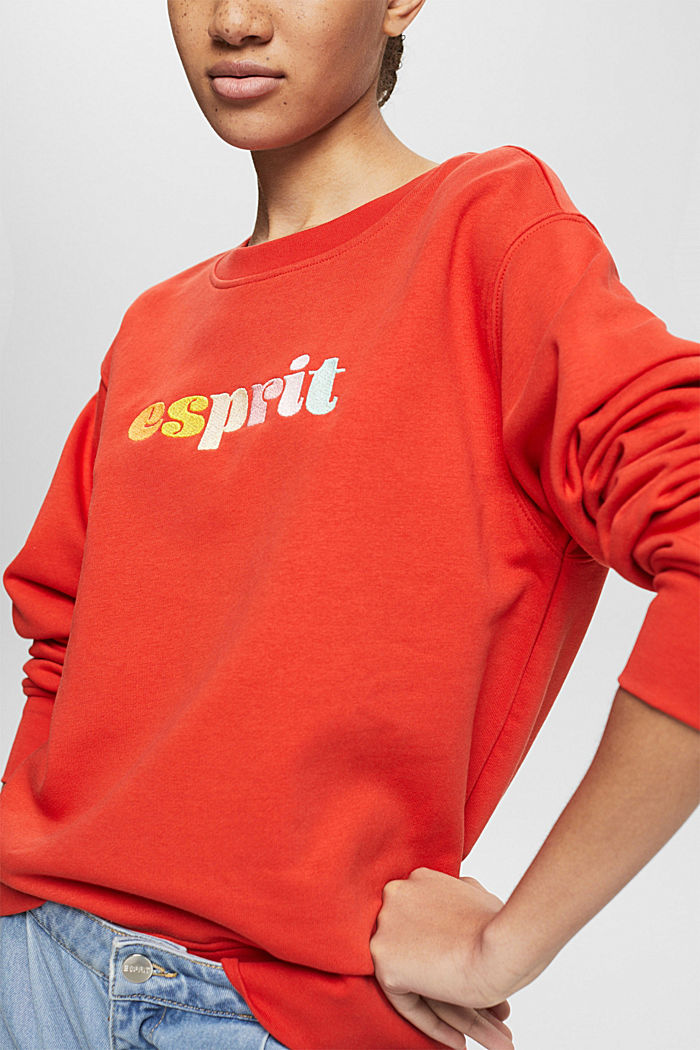Sweatshirt with a colourful embroidered logo, ORANGE RED, detail-asia image number 4