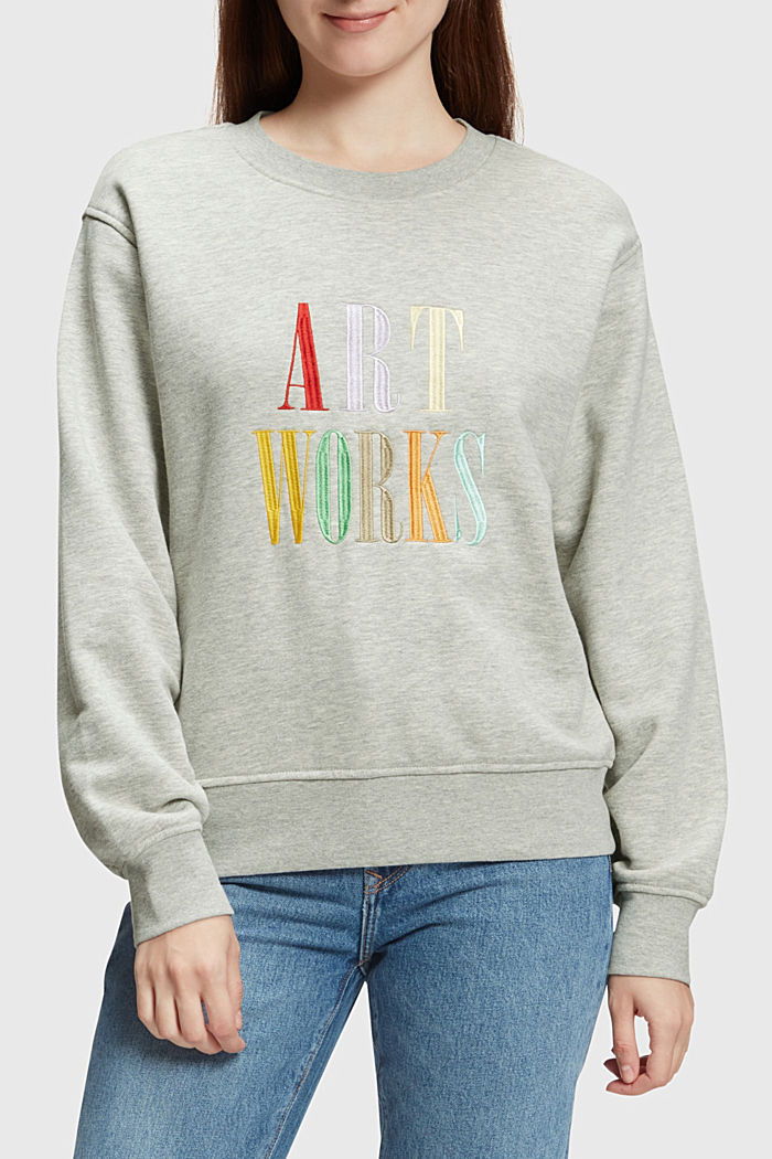 Sweatshirt with lettering embroidery, LIGHT GREY, detail-asia image number 0